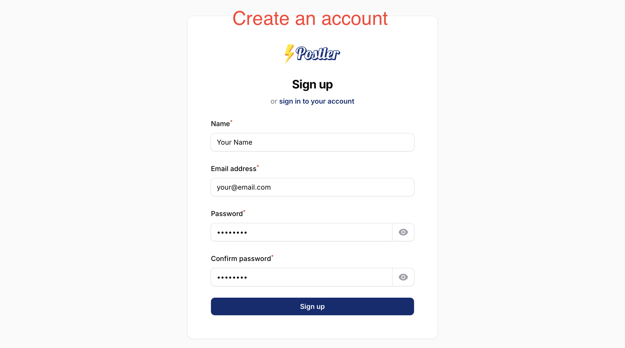 Postler Sign Up form Postler Sign Up form